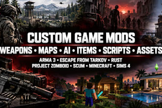 mods arma 3, escape from tarkov, rust, project zomboid, scum, minecraft, sims 4