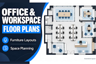 draw office and workspace floor plans with furniture layouts and space planning