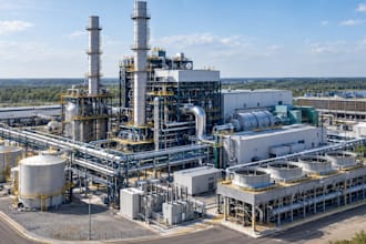 create 3d power plant, gas plant, turbine, piping and industrial animation