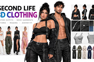 create custom second life 3d clothing, mesh garments and outfits with 3d rigging