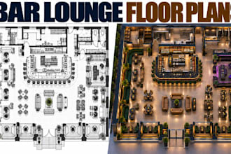 design bar lounge floor plans interior layout 3d rendering
