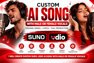 produce master suno udio ai song with male and female vocals, any genre language
