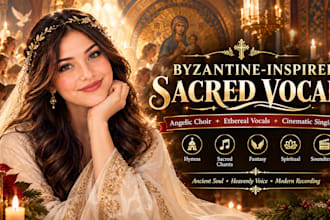 sing byzantine inspired sacred hymn, angelic choir, ethereal and cinematic vocal