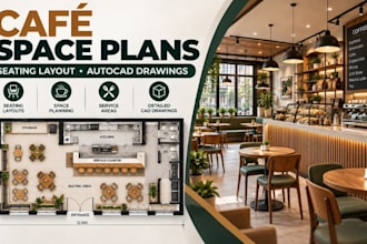 create cafe space plans, seating layout autocad drawings