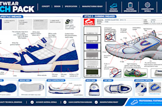 design custom footwear tech pack,sneakers tech pack, boot, shoe tech pack design