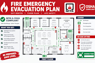 create nfpa compliant fire emergency evacuation plan with exit routes floor plan