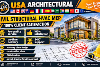 usa architectural permit, structural, hvac and mep 2d floor plan for city permit