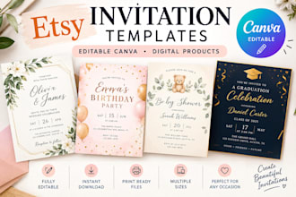 design editable canva invitation templates for birthday card etsy