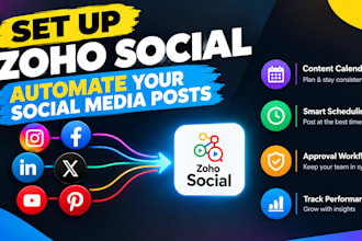 set up zoho social, social media automation, content calendar scheduling