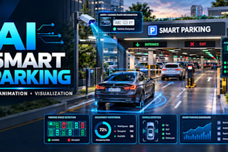 ai smart parking system, parking occupancy, vehicle detection, anpr 3d animation