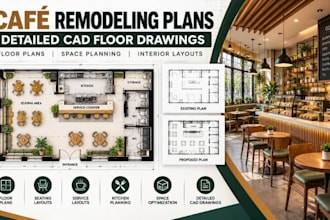 create cafe remodeling plans, detailed cad floor drawings