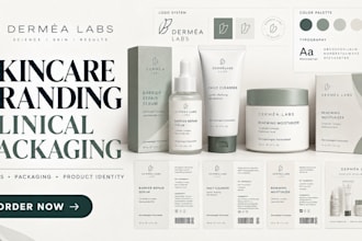 design clinical packaging, skincare lotion branding, labels and brand identity