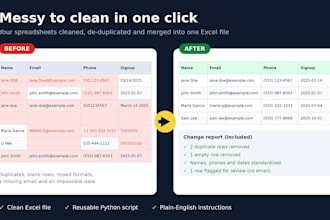 write a python script to clean and merge your CSV and excel files