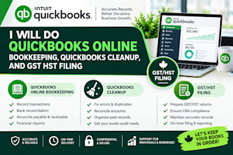 do quickbooks online bookkeeping, quickbooks cleanup, and gst hst filing