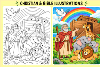 draw christian and bible themed illustrations, bible, christian children story