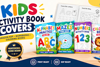 design children activity book cover amazon KDP book cover kids workbook design
