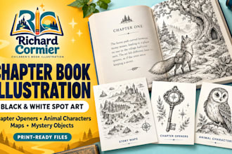 illustrate middle grade chapter book spot art, characters, and chapter openers