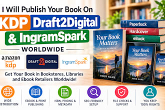 publish your book on KDP, draft2digital and ingramspark worldwide