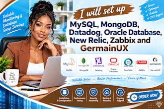 set up mysql mongodb datadog  oracle database new relic zabbix germainux