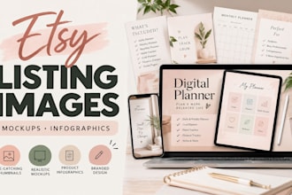 design etsy listing images and mockups for digital products
