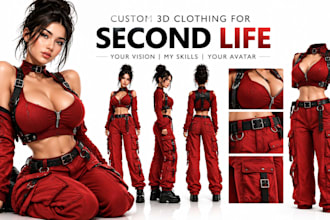 design second life 3d garments, custom mesh outfits, textures and avatar rigging