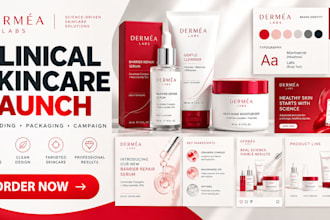 design clinical skincare product launch branding, packaging and visuals