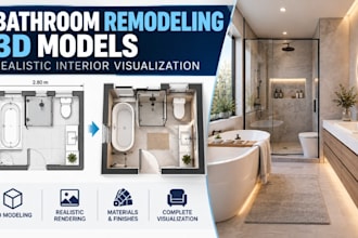 create bathroom remodeling 3d models, realistic interior visualisation