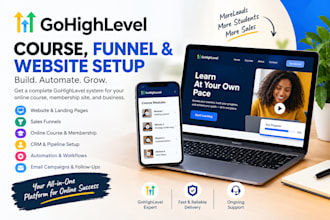setup gohighlevel course, membership website, sales funnel and automation