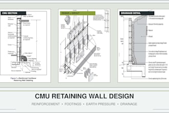 prepare cmu retaining wall foundation reinforcement drainage and structural calc