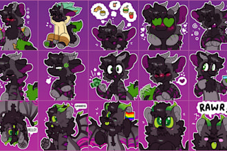 draw cute furry sticker pack, telegram sticker, furry emotes, discord stickers