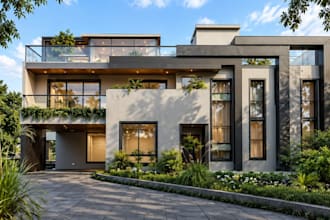 design house exterior and realistic 3d render for house renovation visualization