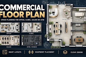 design commercial floor plan and space planning for office, clinic, salon or gym