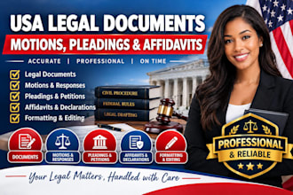 draft, format US professional legal documents, motions, pleadings and affidavits
