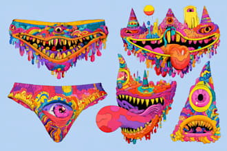 do amazing psychedelic and trippy illustration
