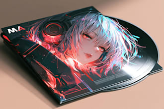 paint a retro 90s anime album cover with a nostalgic cel shaded look