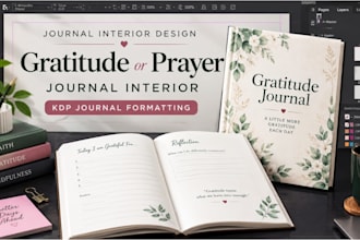 layout and design gratitude or prayer journal interior, KDP journal formatting