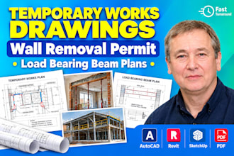 temporary works drawings, wall removal permit, load bearing beam plans