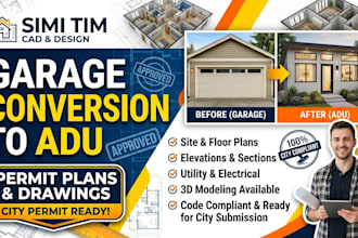 draw garage conversion adu permit plans and floor plans