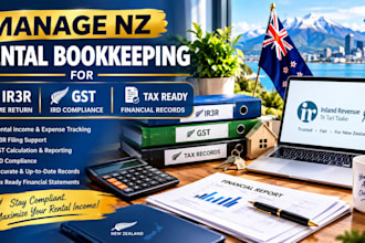 manage nz rental bookkeeping for ir3r, gst ird and tax ready financial records