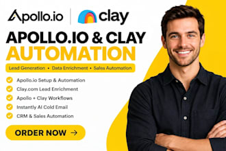 setup clay com, hubspot, zoho crm, n8n, apollo io, dubsado crm and monday crm