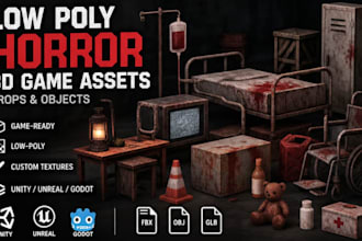 create low poly horror 3d game assets and props