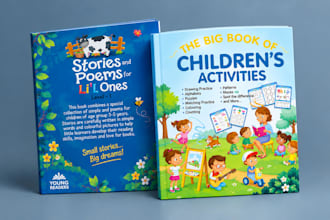 design kids activity book, children book cover and children book illustration