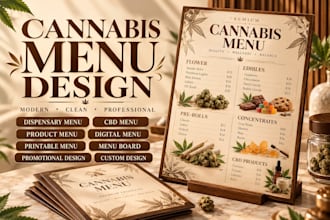 design a professional cannabis dispensary menu and product menu