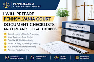 prepare pennsylvania court document checklists and organize legal exhibits