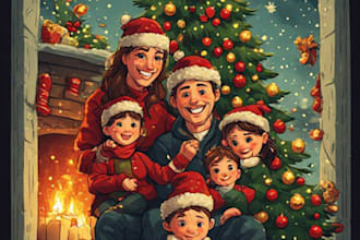 draw a cute family christmas portrait