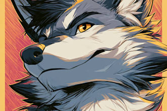 create a sweet cartoon furry badge and headshot portrait