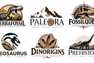design a professional dinosaur archaeology, geology, ancient science fossil logo