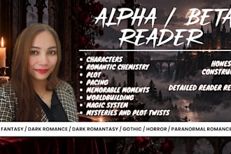 beta read your dark romance or romantasy novel with detailed feedback