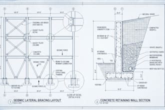 do seismic lateral bracing layouts, concrete retaining wall section drawings