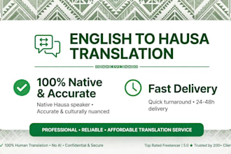 translate english to hausa and hausa to english professionally